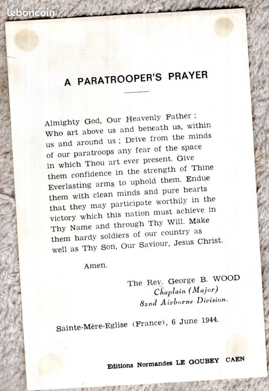 Image Pieuse, A Paratrooper's Prayer (Prière Des Troupes Aéroportées, Parachutistes) (image 2)