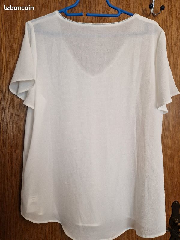 Haut t. 44 orsay. Blanc liseret argenté polyester (image 3)