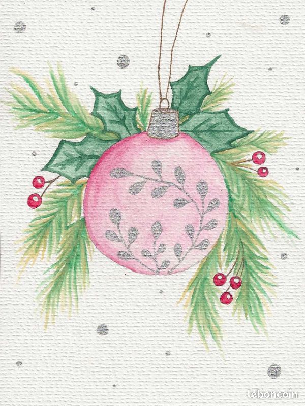 Carte De Noël Peinte à La Main – Aquarelle Originale – Fait Main