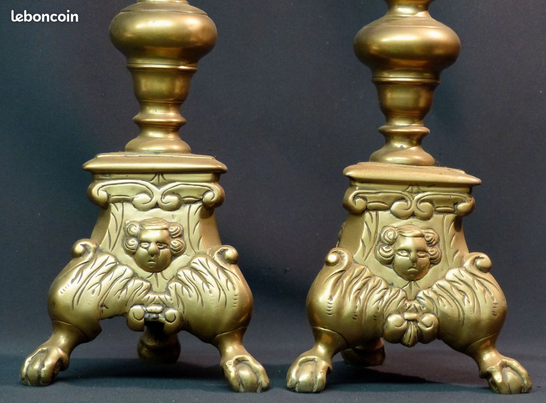 1890 paire grands bougeoirs candélabres pique-cierge 52cm6kg bronze doré église (image 3)