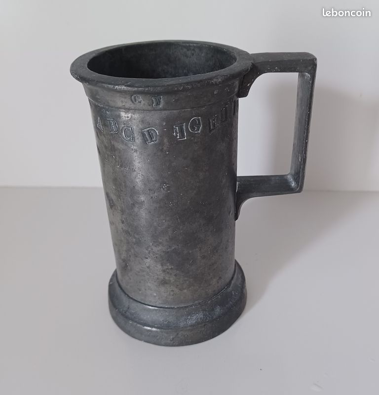 Mesure en étain double-décilitre très ancienne (période fin XIXè - début XXᵉ) (image 1)