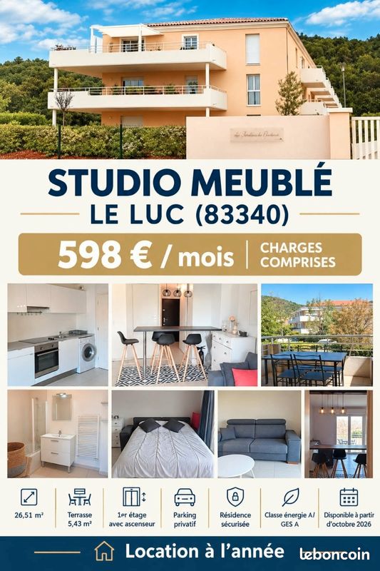 Appartement 1 pièce 26 m² · à Le Luc · 26 m² · 598 €/mois