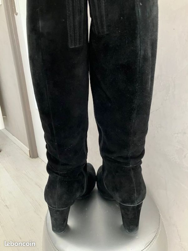 Bottes femme hautes Geox en daim noir à talon (Taille 39) (image 4)