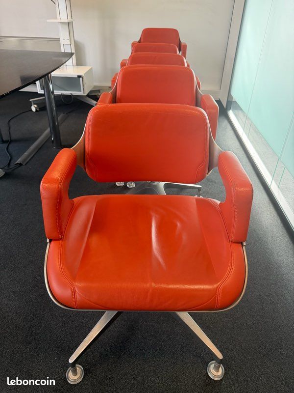 Lot de 5 chaises design Interstuhl – cuir orange – Made in Germany (image 1)