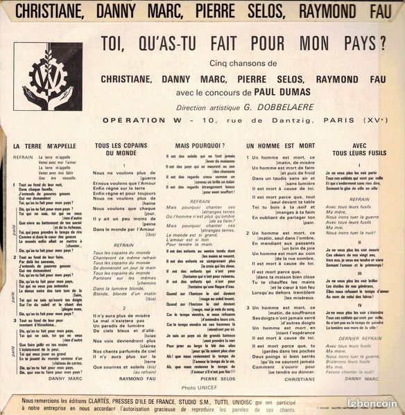 Christiane*, Raymond Fau, Danny Marc, Pierre Selos – Toi, Qu'as Tu Fait Pour Mon Pays ? (5 Chansons) (image 2)