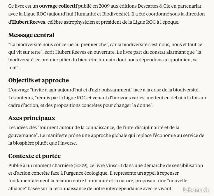 "Humanité et Biodiversité" - Manifeste pour une Nouvelle Alliance - Ed. Descartes & Cie / Ligue ROC (2009) (image 5)