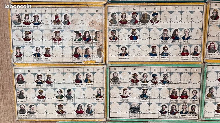1861 - CARTONS ET PIONS JEU ANCIEN HISTOIRE DE FRANCE EN LOTO