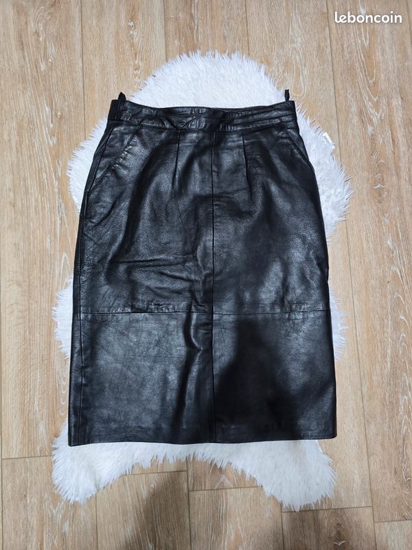 Jupe en cuir véritable vintage taille 44 (image 1)