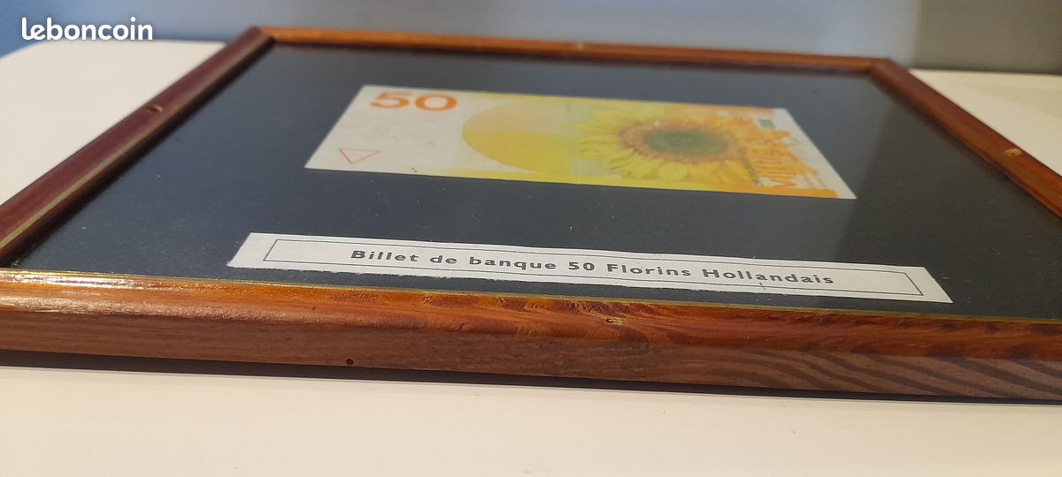 Billet de banque de 50 florins hollandais placé dans cadre bois verre (image 2)