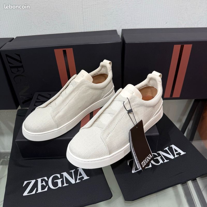 Baskets Zegna toile sans lacets blanc (image 6)