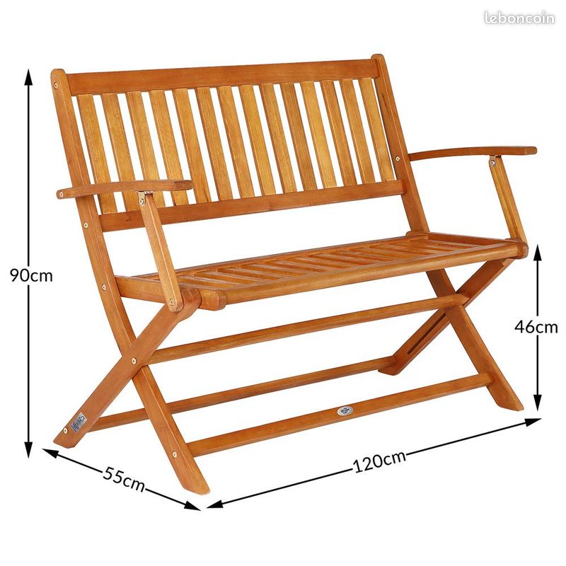 Banc de Jardin Pliable en Bois d'Eucalyptus 2 Places pour Terrasse Balcon Jardin Meuble d'extérieur (image 2)