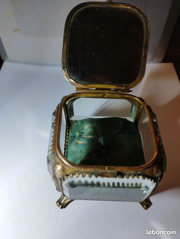 Boîte à Bijoux Napoléon III Laiton Et Verre Biseauté - Occasion - L13 X H10 Cm