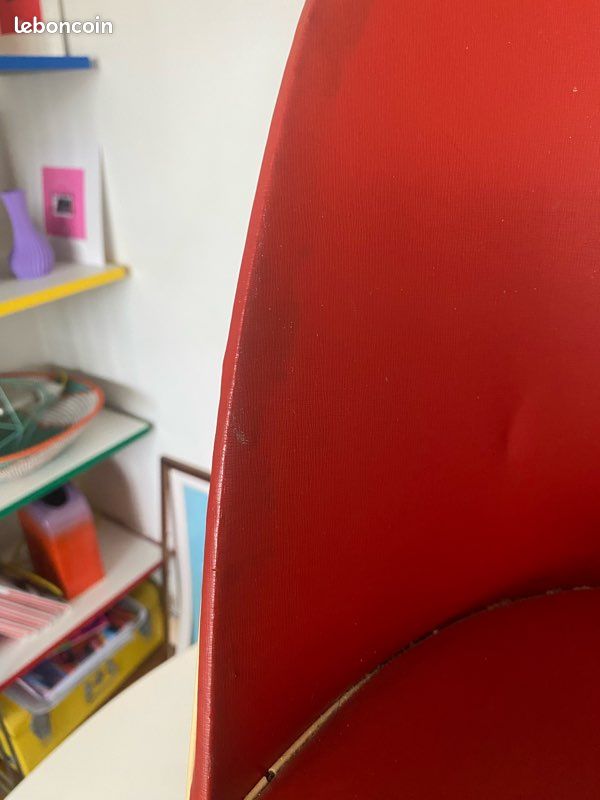 Chaise pieds compas vintage rouge grenas (image 7)
