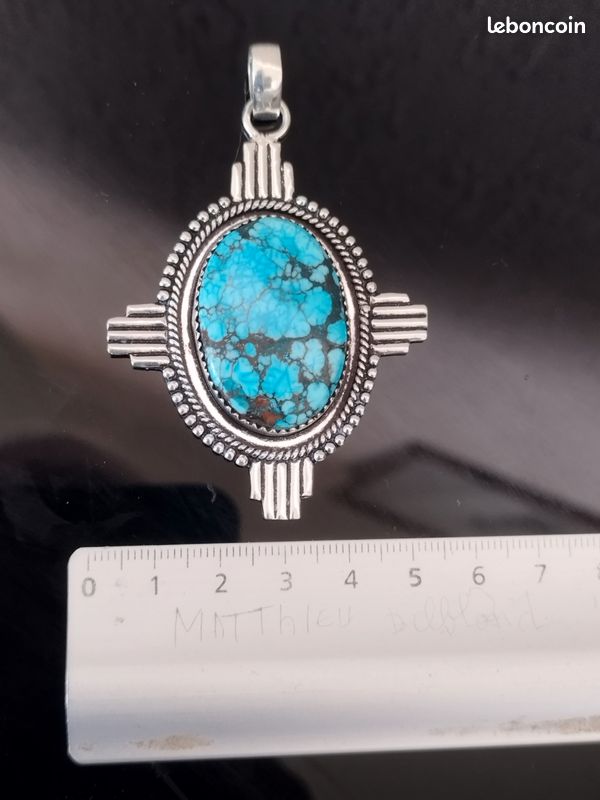 Pendentif En Argent Sterling 925 Avec Turquoise Crayon - Style Ethnique - Neuf Sans Emballage