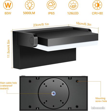 LEDMO Applique Murale Extérieur 60W IP65 - Lumière Pliante 360° 5000LM 3000K Pour Terrasse, Jardin, Garage
