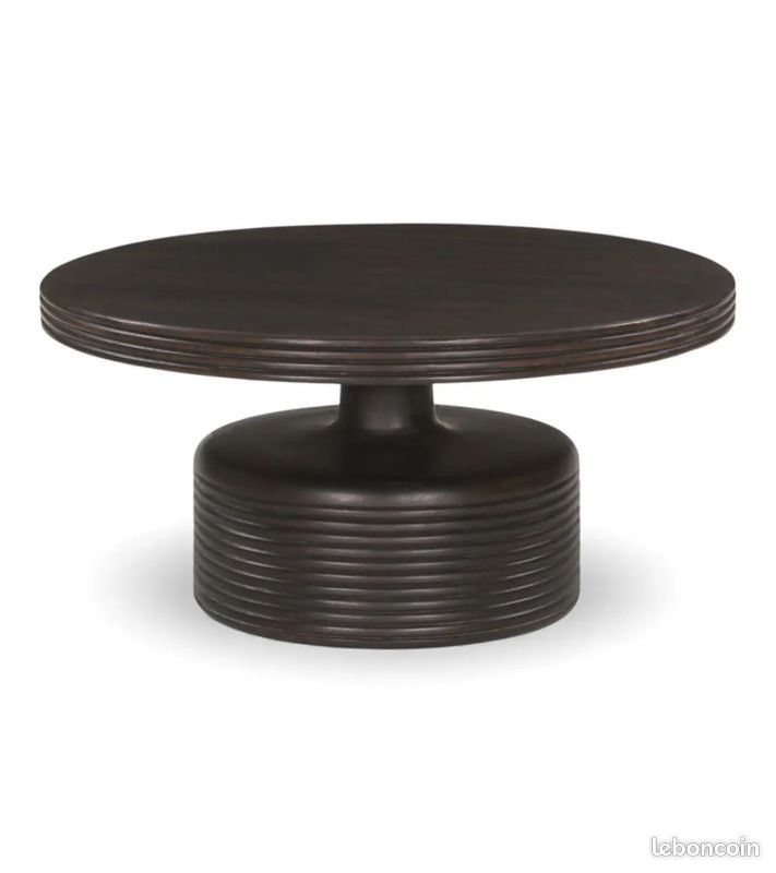 Table basse ronde 80 cm manguier massif pied central – Kali (image 2)