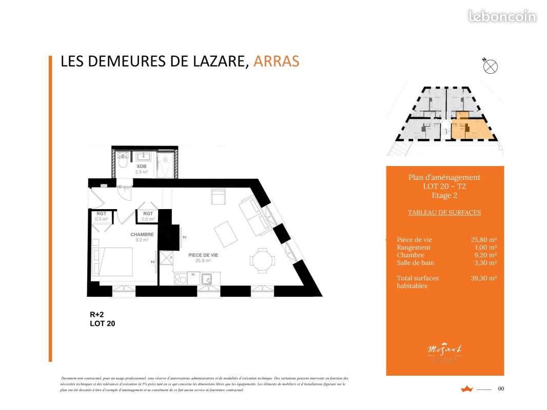 Appartement a louer arras - 2 pièce(s) - 39 m2 - Surfyn