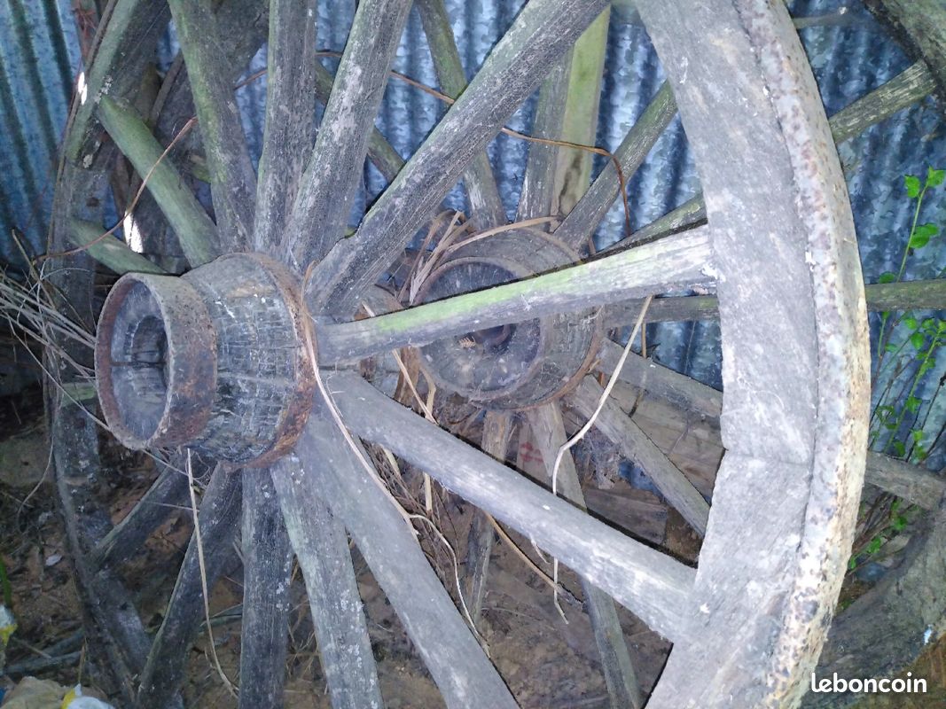 Roue bois sarclée métal ancienne (image 2)