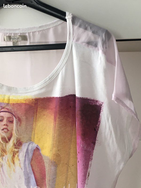 T-shirt femme blanc devant mousseline rose à l’arrière à motifs Zara taille M 38 - 40 (image 2)