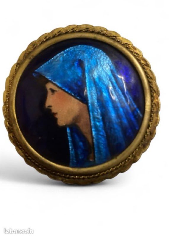 Belle Broche Ancienne émaillée En Métal – XIXe Siècle, Vintage Authentique