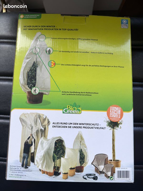Housse d'hivernage XXL pour plantes - Bio Green (180 x 120 cm) - NEUF (image 2)