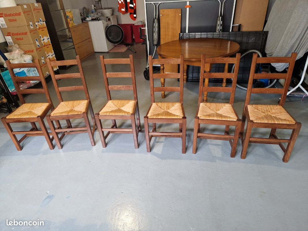 Table en chêne avec rallonge plus 6 chaises en bois (image 6)