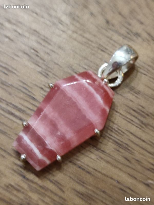 Rhodochrosite rose Du Pérou et argent pendentif (image 1)