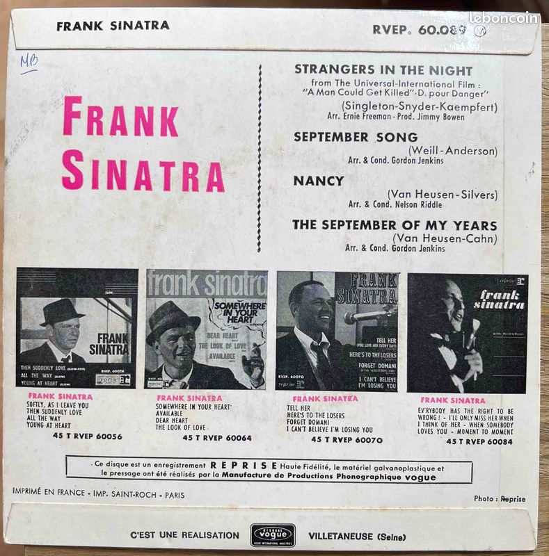 ♥🎼45t🇺🇸 ✦ Frank Sinatra (Strangers in the Night) ✷ 1966 (image 2)