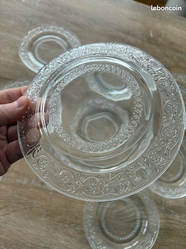Lot De 7 Petites Assiettes Vintage En Verre Perlé | Années 70-80 | Parfait Pour Apéro