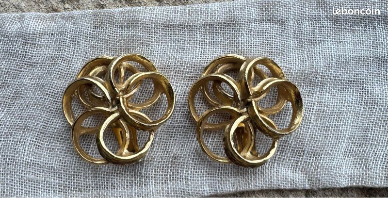 Boucles D'oreilles à Clips ORENA PARIS Vintage Années 90 - Métal Doré, Style Puces, Occasion