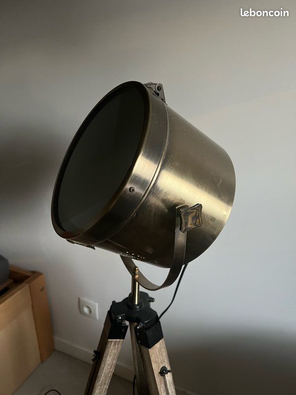 Lampe Trépied Projecteur Cinéma Vintage Blanche H38 L22 Filaire