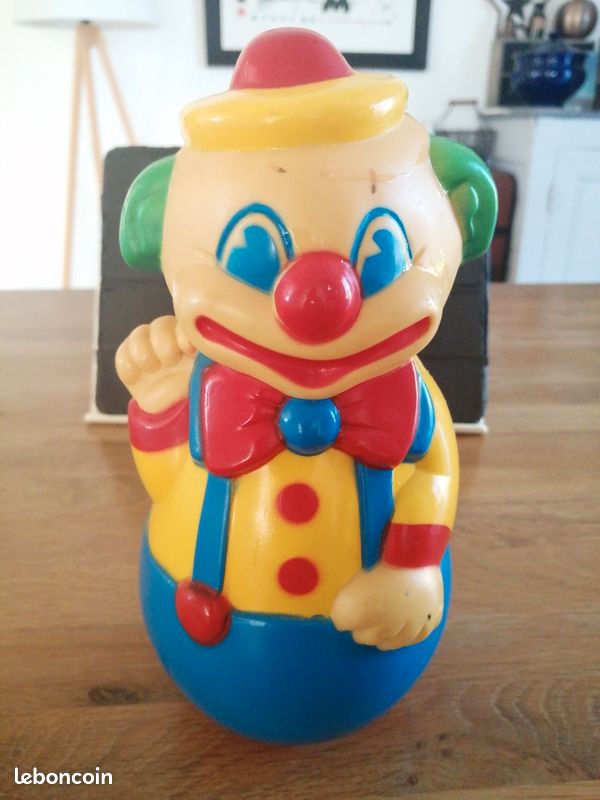 Ancien Jouet Culbuto Poussah En Celluloïd – Figurine De Clown Vintage Fond Bureau