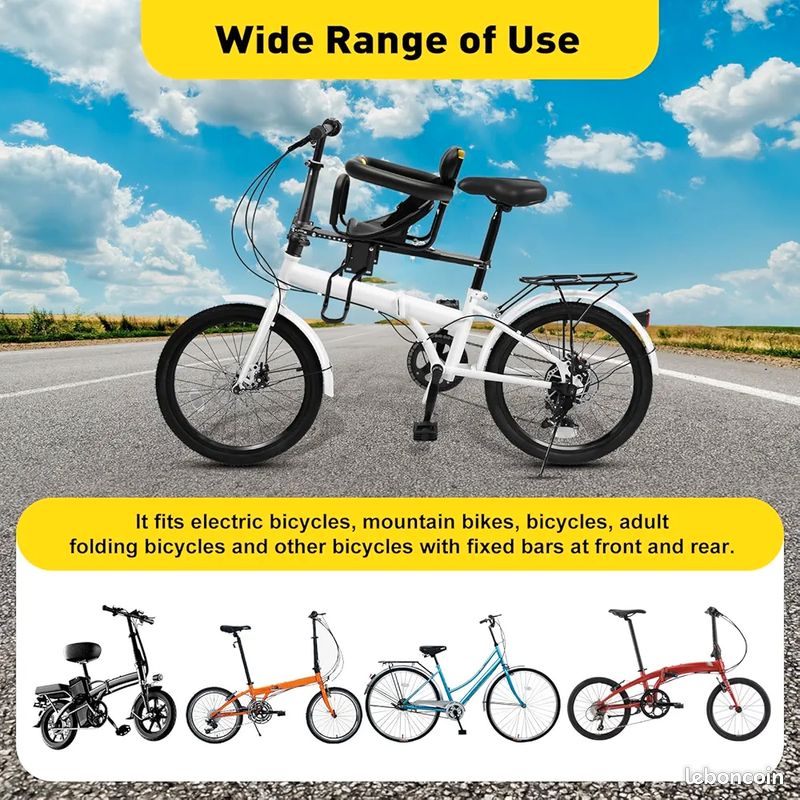 Siège Vélo Pour Enfant Luqeeg Siège De Vélo, Siège De Vélo Enfant Avec Barre De Siège Vélo Sécurité Enfant