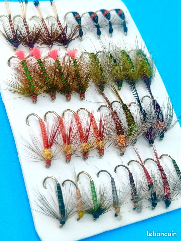 Lot De Mouches De Pêche Anciennes - Nouées Main - Vintage - Pour Pêche à La Mouche