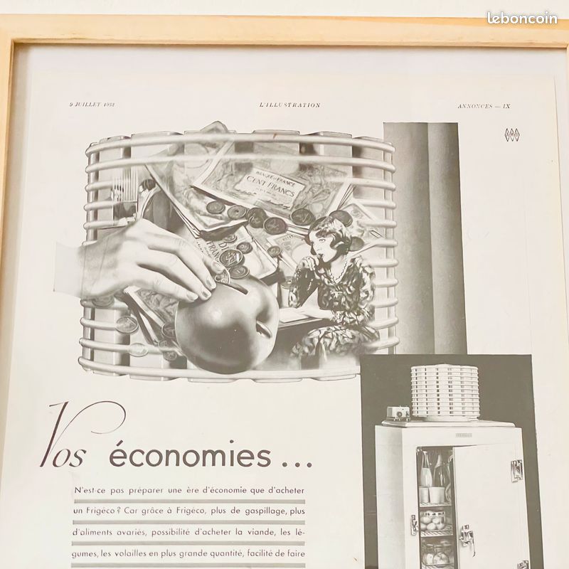 FRIGECO - PARIS - Affiche vintage N&B - Magazine L'ILLUSTRATION année 1931 (cadre en sus) (image 4)