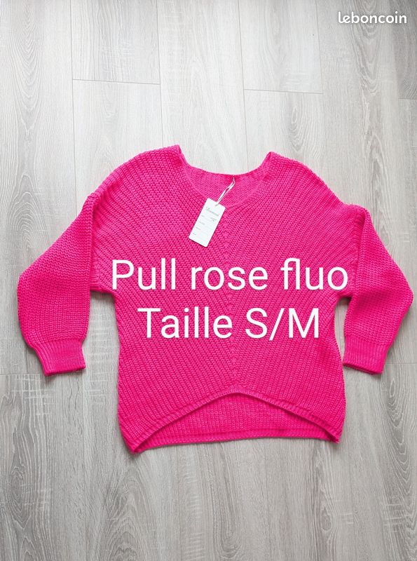 Pull rose fluo - S/M - neuf (image 1)