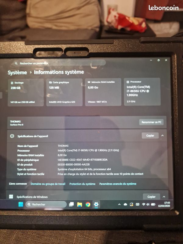 Microsoft Surface Pro 6 – 8 Go RAM / 128 Go SSD – Lot complet (image 3)