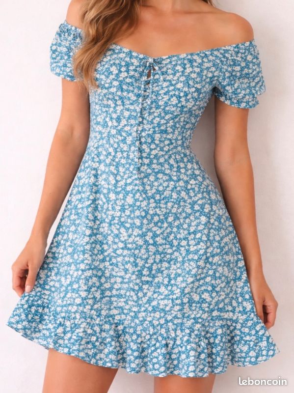 Robe Quiz Bleue à Fleurs - Style Skater, Taille 6, Longueur Mini - Occasion Très Bon état