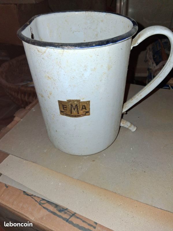 Pot à Lavement Ancien En Acier émaillé Blanc Fontaine - Occasion Bon état - Objet Vintage Médical