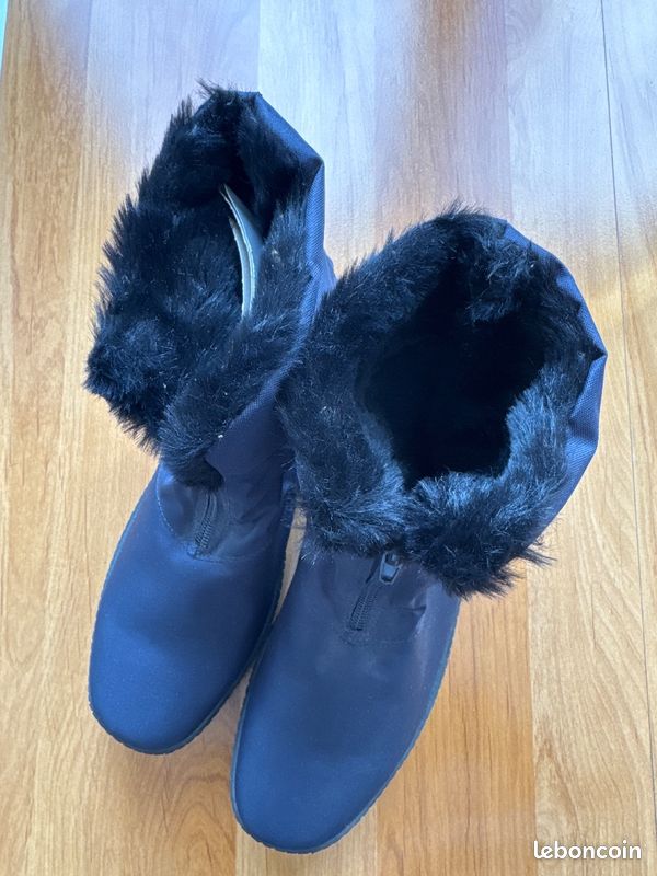 Bottes neige Sanitex fourrees femme bleu marine semelle antiderapante hiver chaud (image 1)
