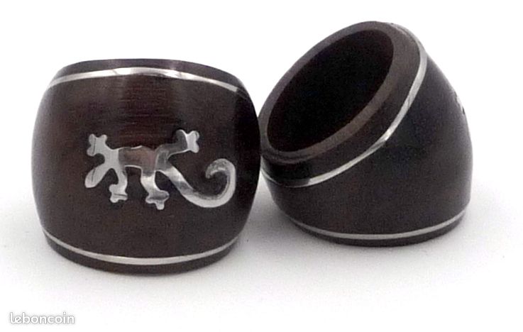 Bague gecko margouillat en bois d'ébène et argent 925 (image 1)