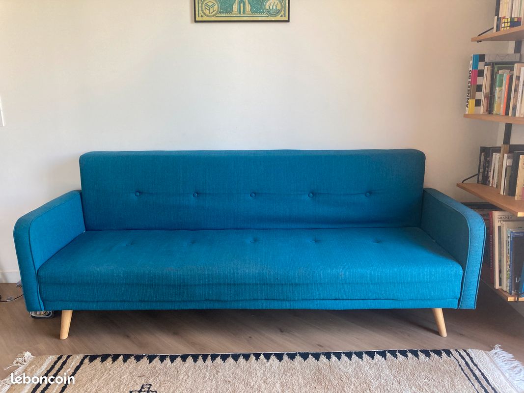 Canapé convertible scandinave - bleu canard (image 1)