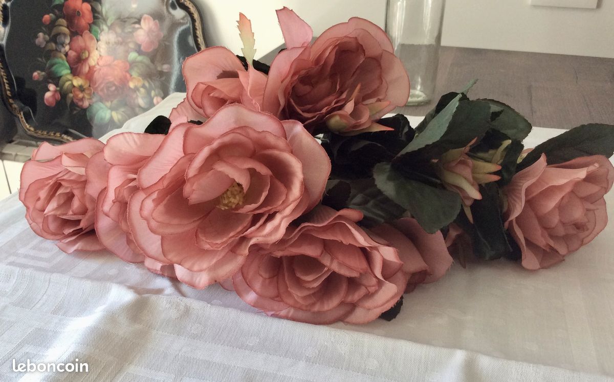 Bouquet/lot de 7 branches de roses en tissu rose (image 4)