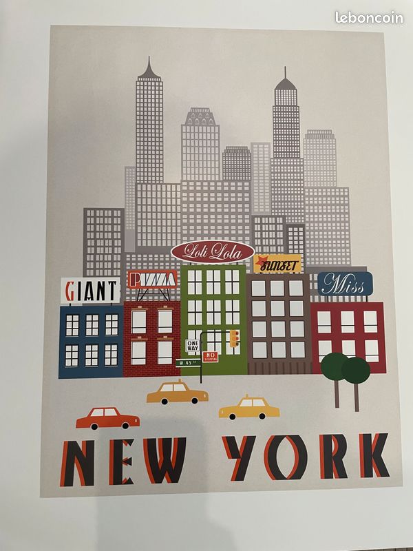 2 Affiches Posters illustrations London New-York Ikea Trilling voyages Building cabine rouge Tamise London Eye Grande roue St Mary Axe Le Cornichon vintage (image 2)