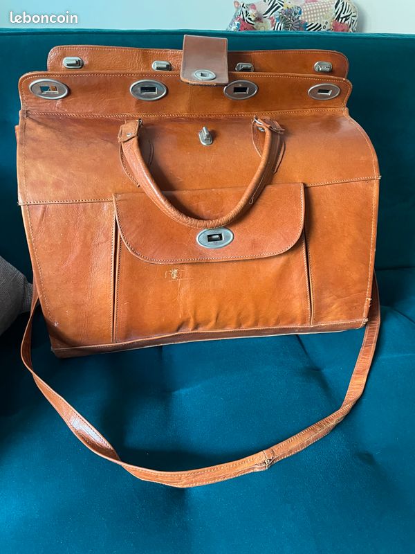 Sac de voyage cuir doublé tissu (image 1)