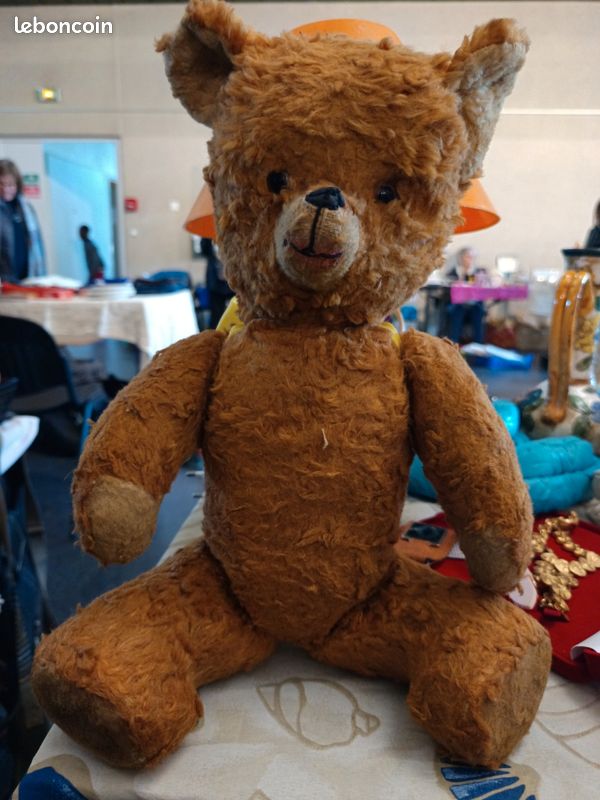 Ancien Ours En Peluche Des Années 1920 - Jouet Vintage Usé, Taché Mais Super Mignon - 35 Cm