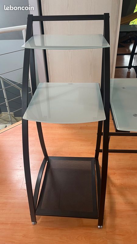 Bureau en verre et acier avec son étagère (image 3)