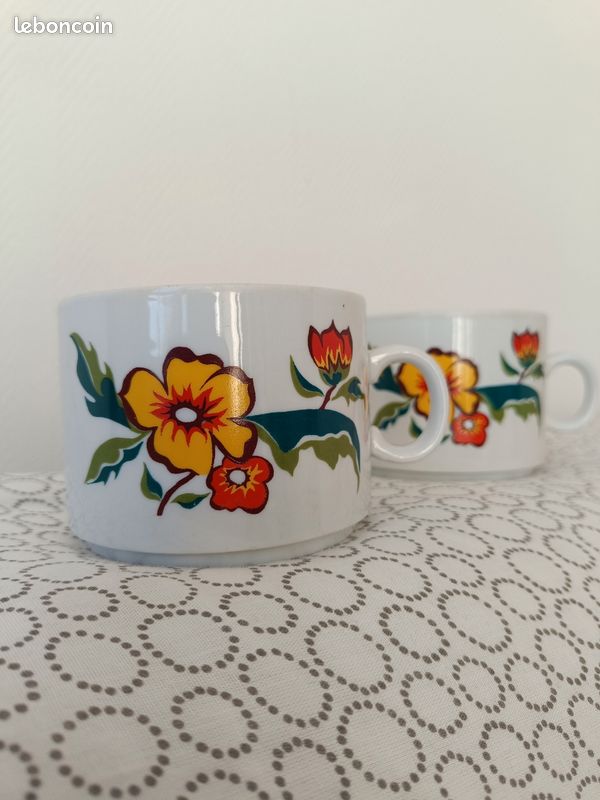 GRANDES TASSES FLEURS oranges - Tuscia vintage 1970 EUR 39,00 - FR