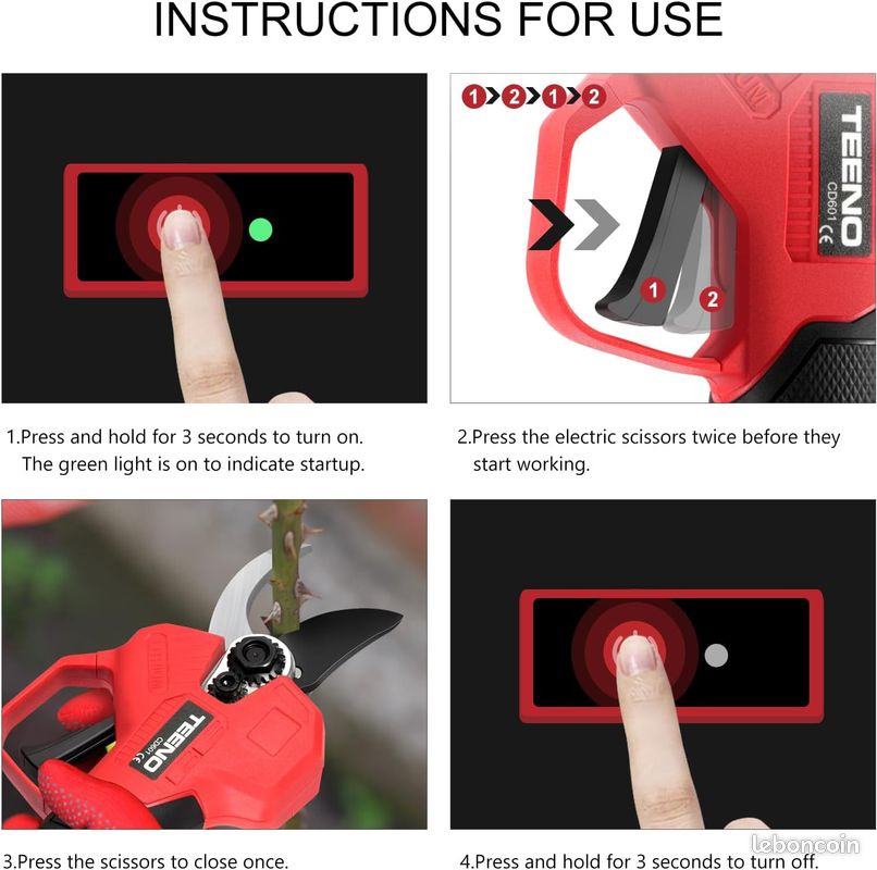 TEENO Sécateur Électrique Sans Fil Brushless,1 * 2000mAh Batteries,Professionnel Sécateur Lame Con (image 2)