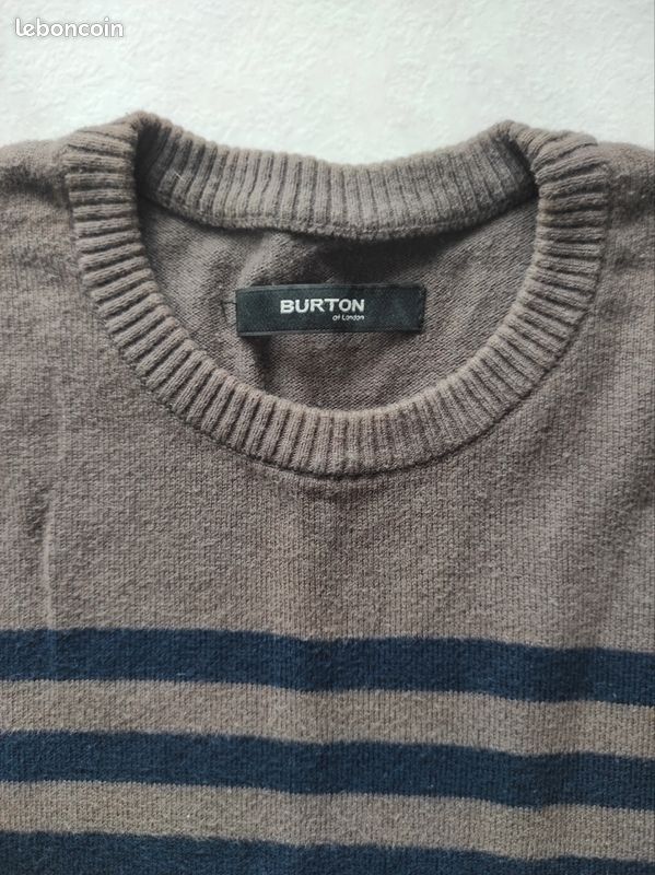 Pull Burton of London homme marron rayé bleu marine taille S
